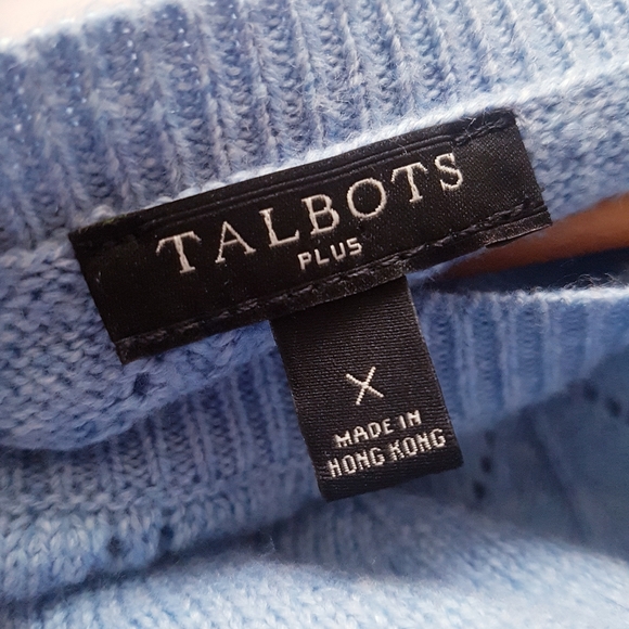 TALBOTS Blue Knit Pointelle Detail Wool Blend Sweater Dress - Picture 8 of 10